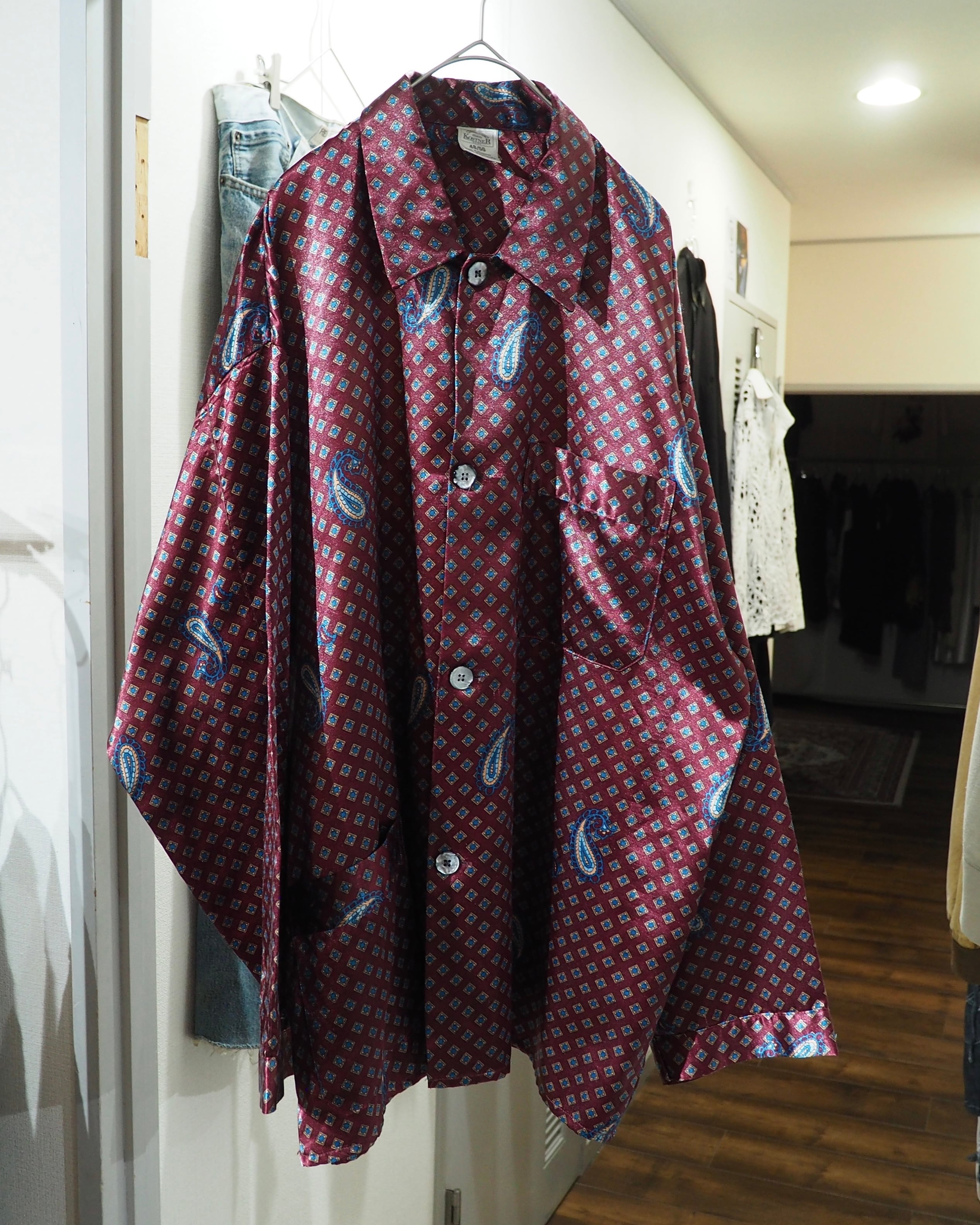 1990s Beautiful Bordeaux × Old Luxury Art Pattern Vintage Drape Loose Shirt