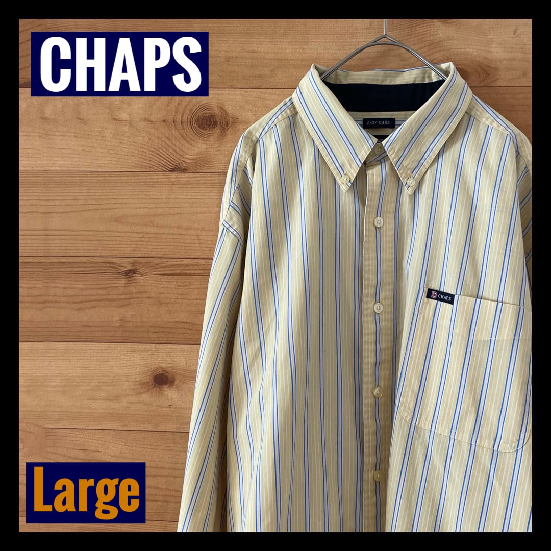 【CHAPS】 ストライプ 柄シャツ ライトイエロー ボタンダウン 長袖 ...