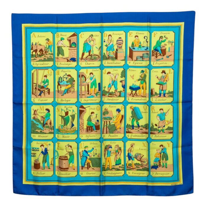 エルメス カレ90 L'ALPHABET DES METIERS 仕事のいろは スカーフ 大判