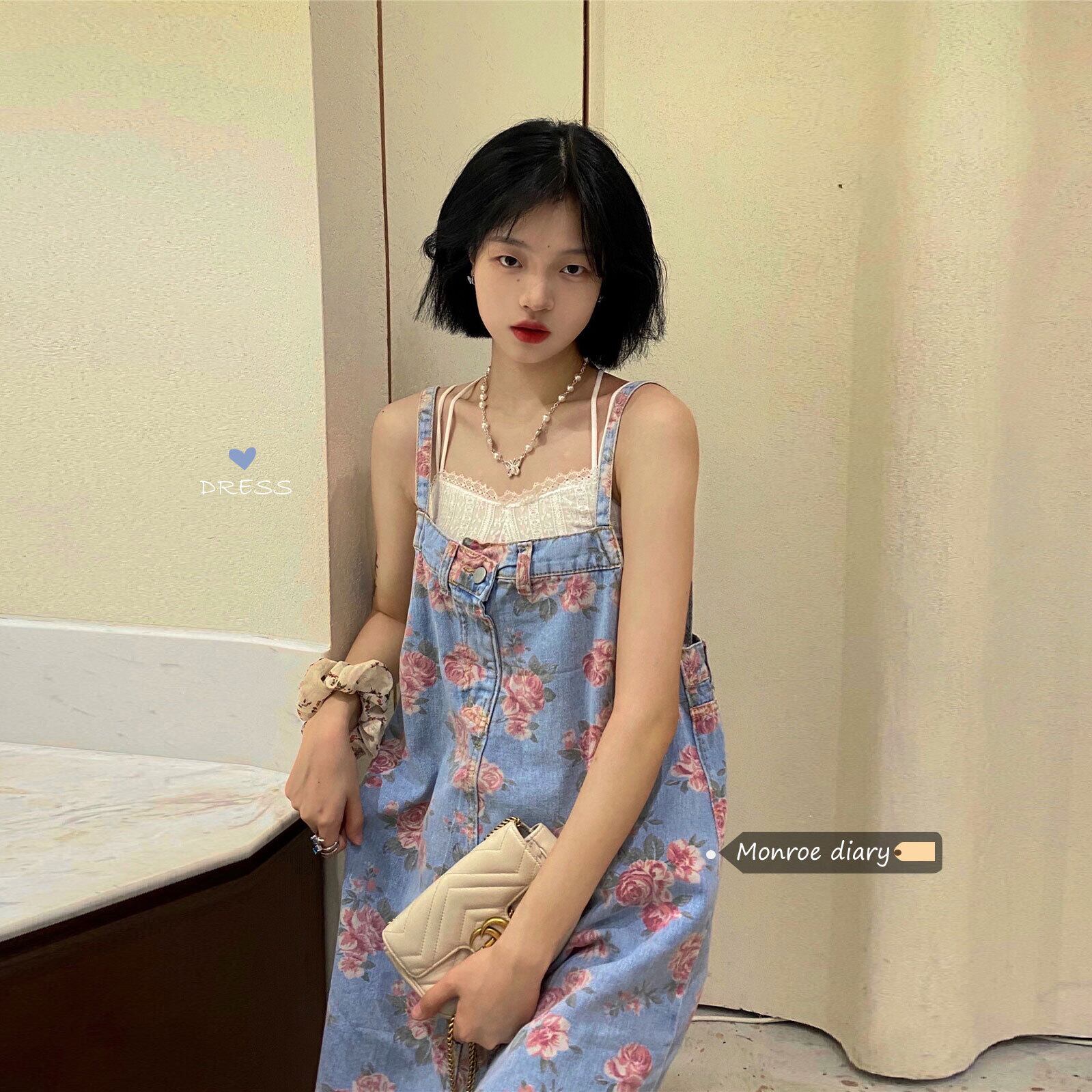 スタンダード薄手フローラルドレス サマーノースリーブロングスカート レトロ 夏物 花柄 モンロー31062493513