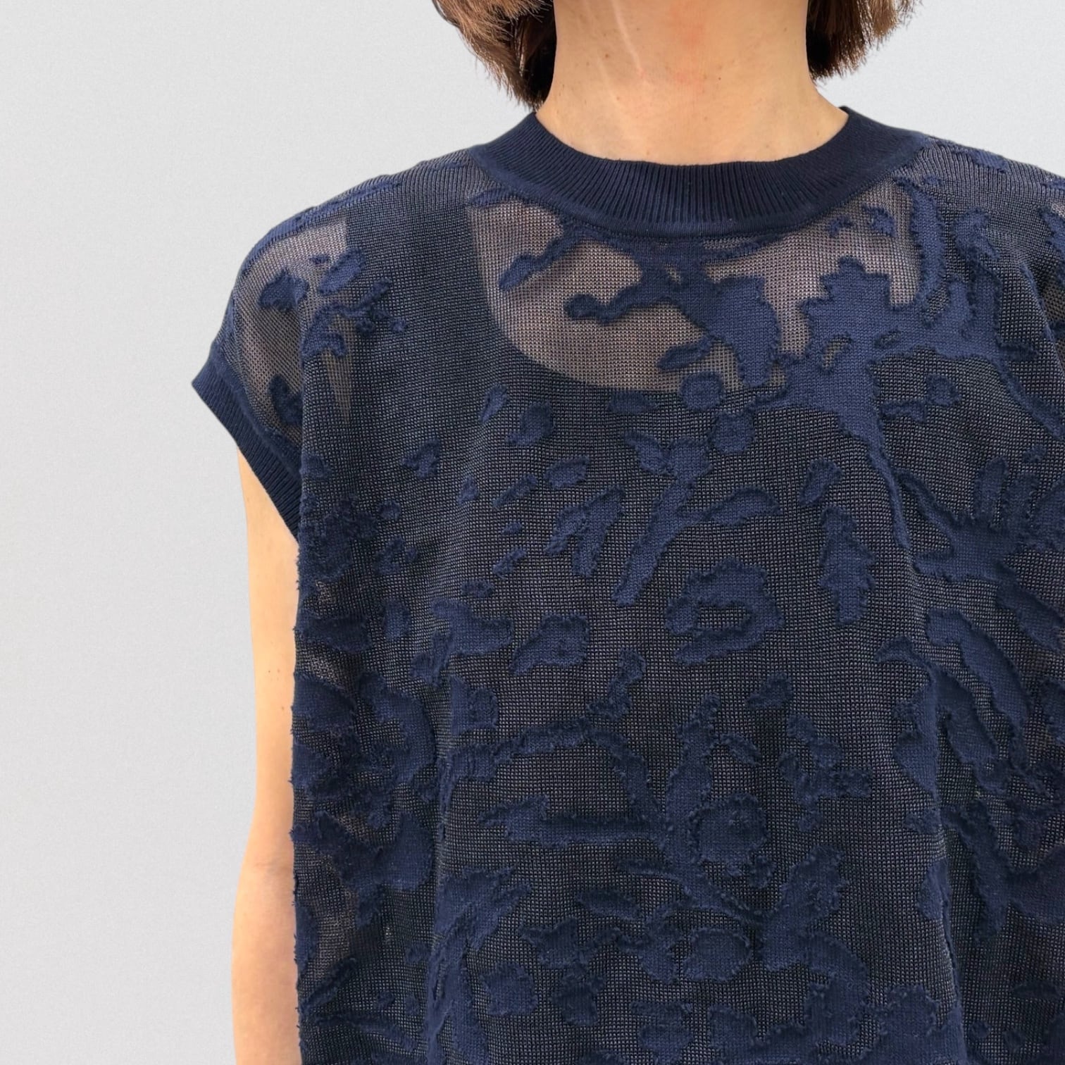 ミズイロインド メッシュ刺繍ショートベスト　ニット mizuiro ind mesh embroidery short vest | CoCo Cuore