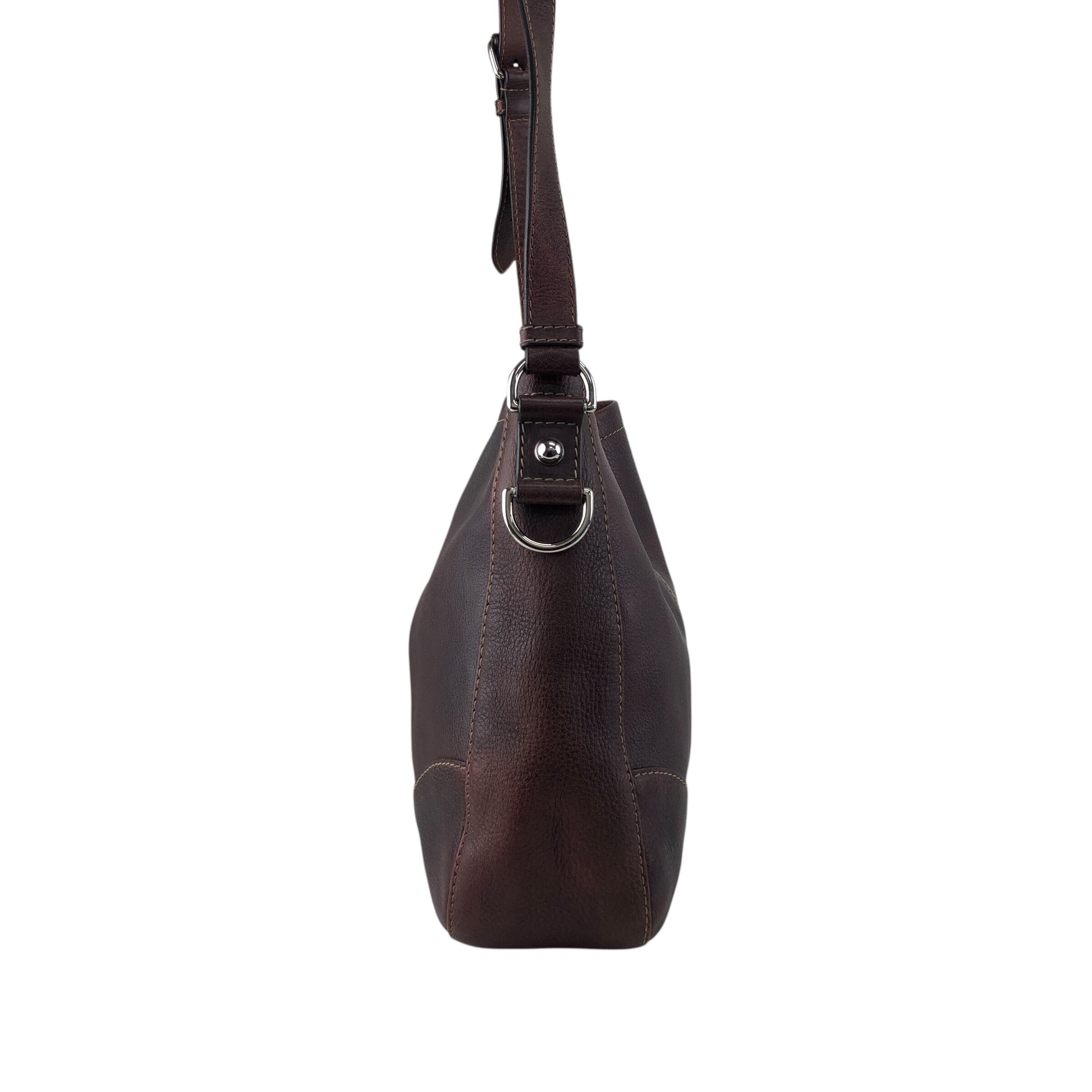 GUCCI グッチ ショルダーバッグ ブラウン ロゴ レザー ホーボーバッグ