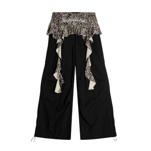 leopard pattern switch nylon flare wide pants la1816