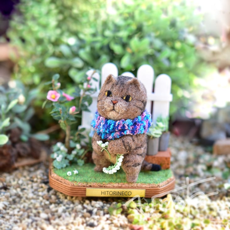 天然石 ブラジル産 グリーンガーデンクォーツ猫＆＆花＆きのこの置物