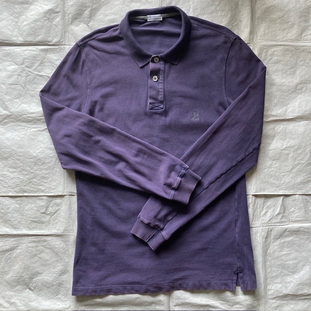 Brunello Cucinelli ブルネロクチネリ 鹿の子ポロシャツ 長袖 イタリア製 パープル 古着 M 画像4