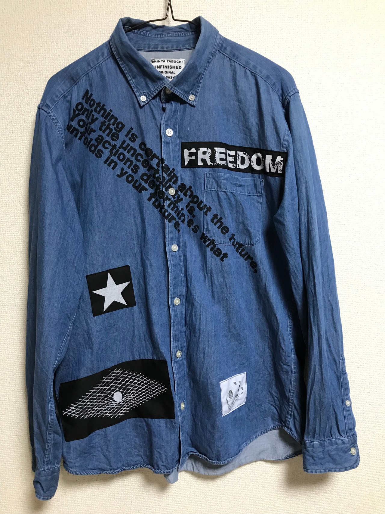 UNFINISHEDメッセージシャツデニム1