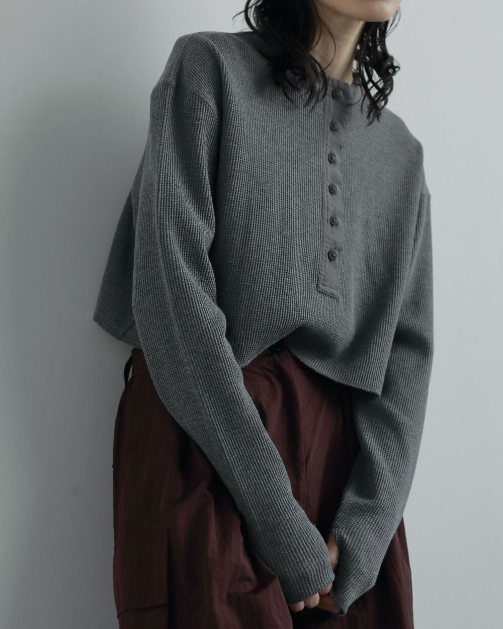 ànuke】Waffle Henley Tops | LASHIC