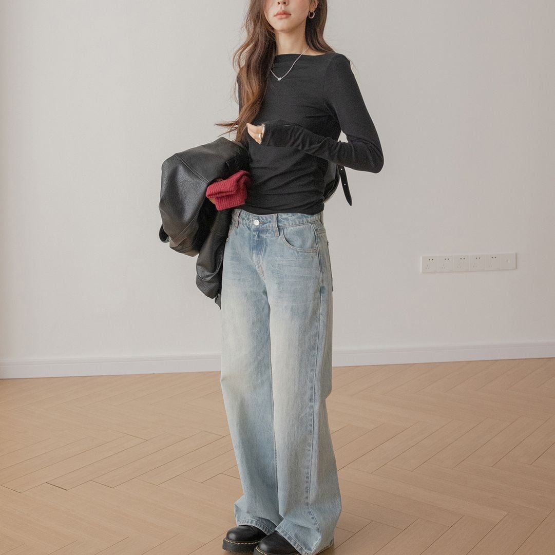 ウォッシュ加工ストレートジーンズ PA0672