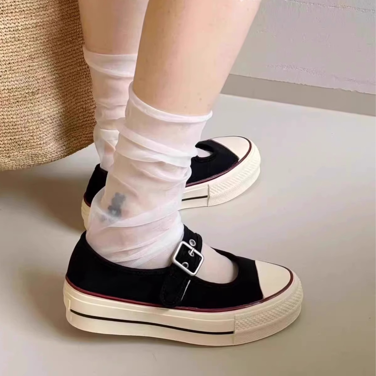 キャンバス地 ストラップ 厚底 シューズ  F0081 - 10