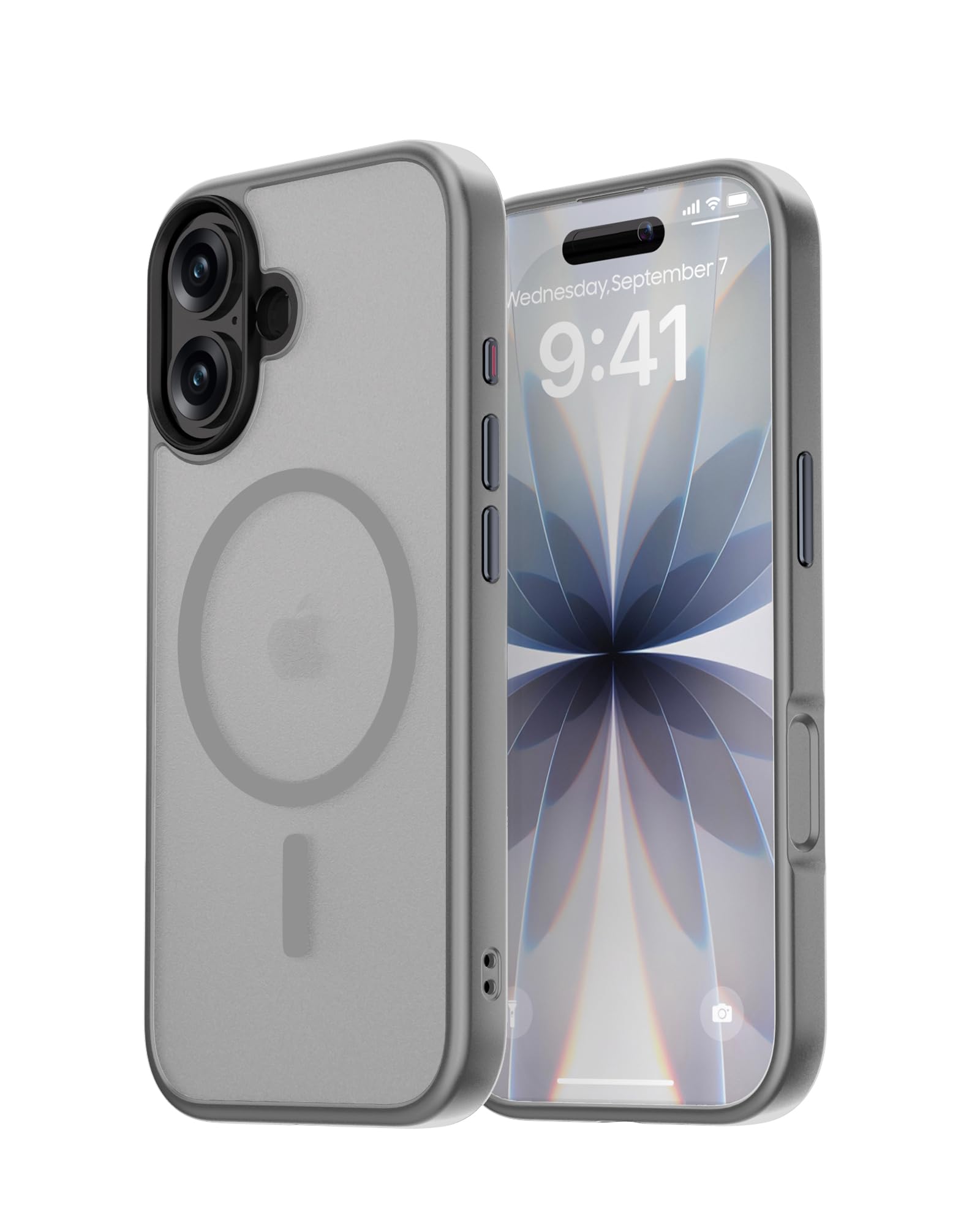 Jimari iPhone 17 ケース MagSafe対応 マグネット搭載 ワイヤレス充電 マット つや消し 半透明 耐久性 耐衝撃 全面保護 薄型肌触り 傷防止 落下防止 指紋防止 黄ばみ防止 メタルボタン ストラップホール付き イフォン 17 用 カバー グレー(ニュートラルグレー)