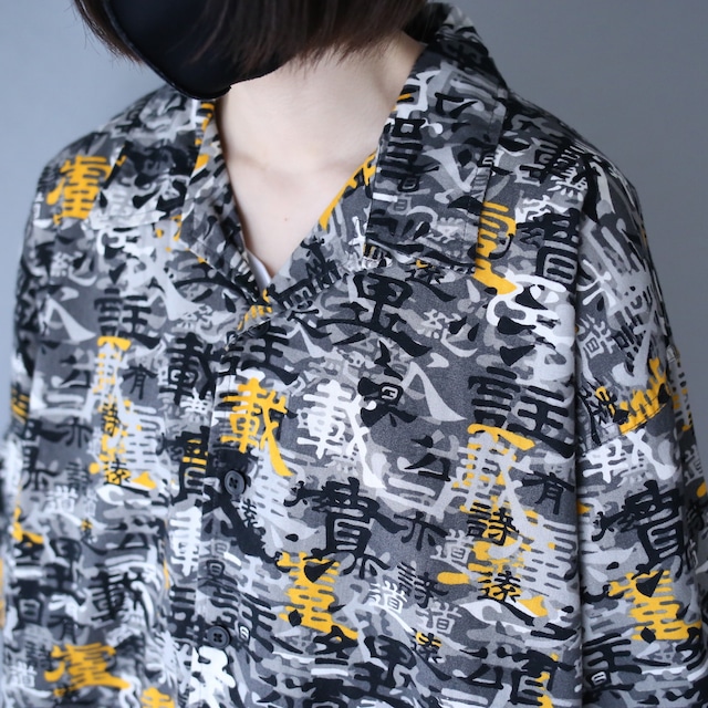 "漢字" many many over lap pattern loose h/s shirt