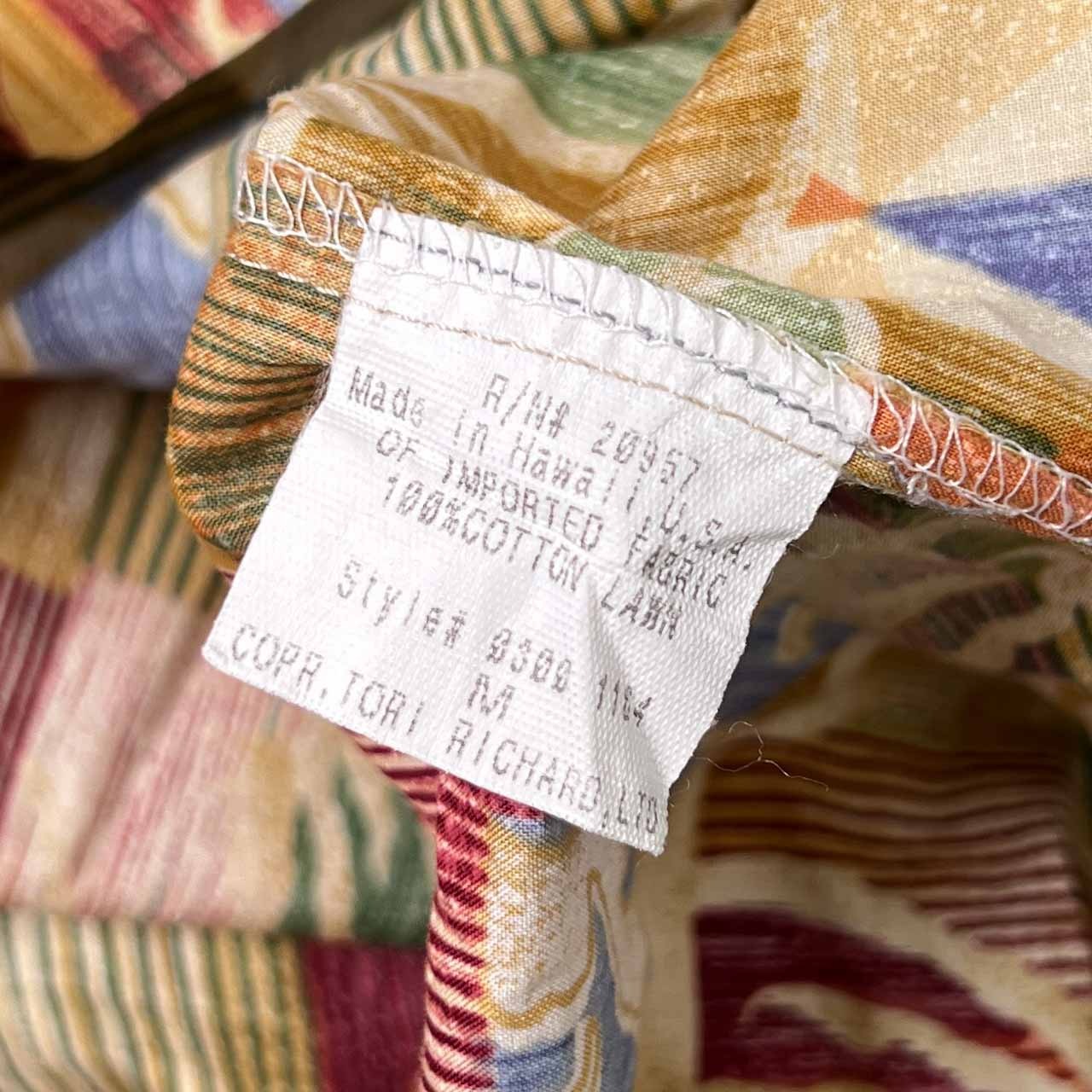 90s USA製 Tori Richard トリリチャード ストライプ風 ボタニカル 半袖アロハシャツ ハワイアンシャツ M/マルチ メンズ ビンテージ