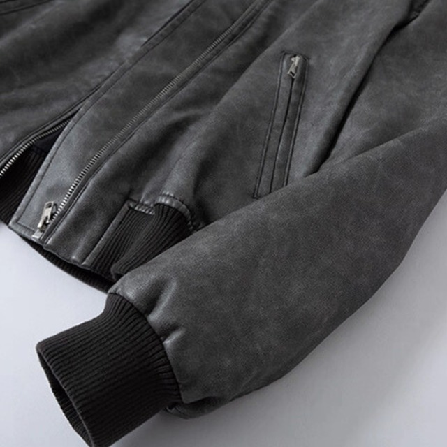 Washed texture rib bomber jacket C1416