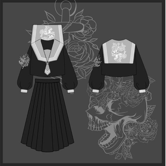 天使と悪魔 病み可愛い Jk セーラー服 ロース スカル プリーツスカート ネクタイ オールインワン バッドガール クール 地雷系 ストリート系 原宿系 オルチャン 10代 代 天使と悪魔 サブカル系ファッション Seasonz