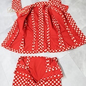 フラメンコ 衣装 ツーピース セットアップ トップス ブラウス ファルダ スカート 赤 白 ドット 水玉 ボランテ フリル 襟 レッド系 ホワイト系 レトロ かわいい ポップ フェス 衣装用 舞台衣装 ダンス 衣装 レディース フラメンコファッション