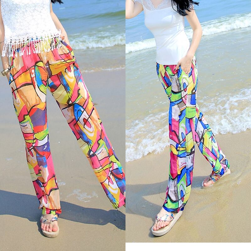 幾何学模様 ゆったりシフォンパンツ