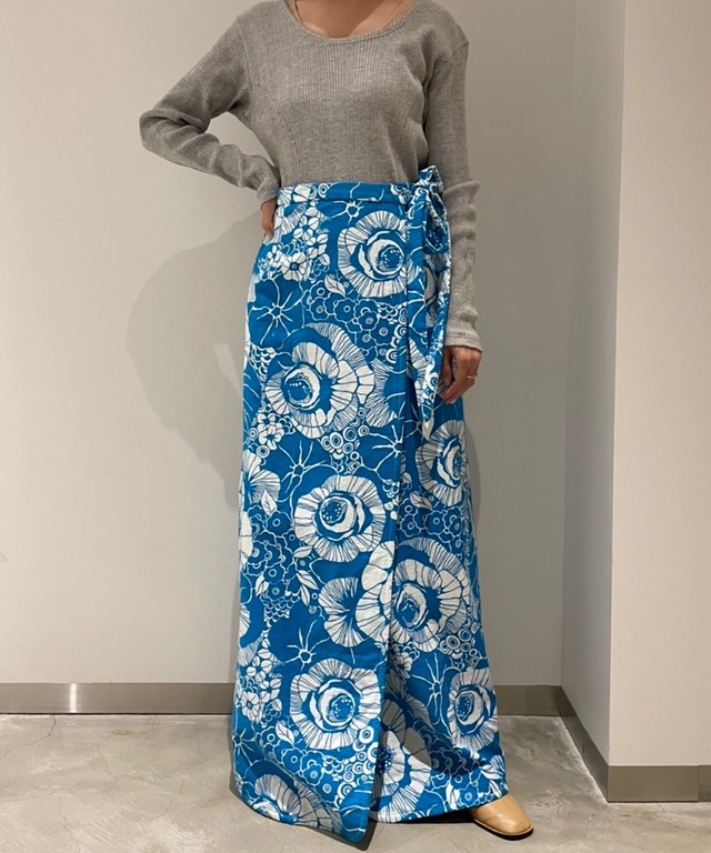 【送料無料】Turquoise blue flower maxi skirt