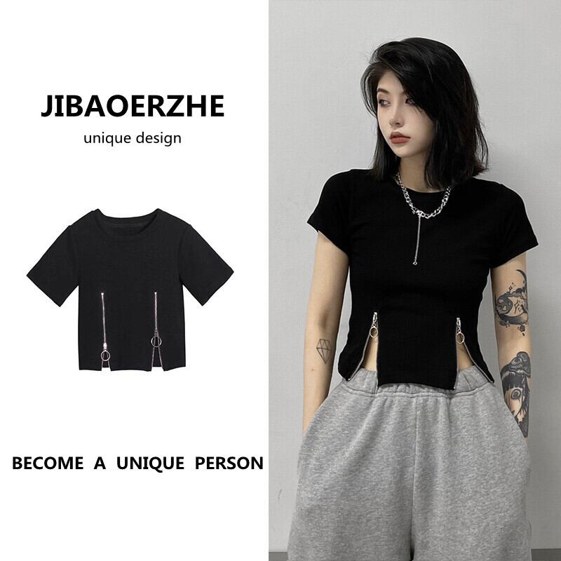 サマーショートクロップドTシャツ スタイルカジュアルラウンドネック 夏物 Oネック ケッペル38605887177