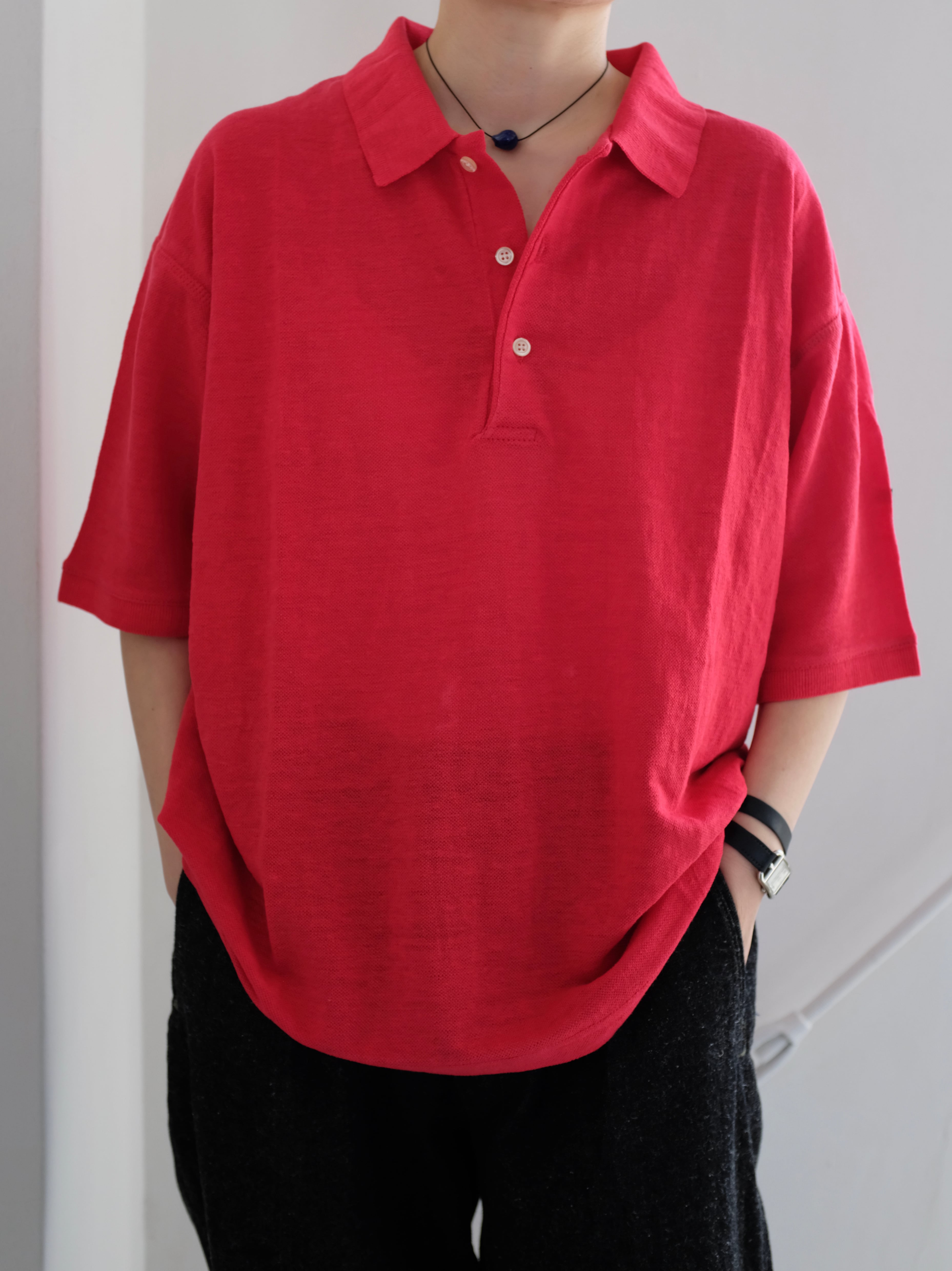 【新品同様】OUTIL　CHEMISIER WISSANT　リネン　ポロシャツ OUTIL] CHEMISIER WISSANT (ROUGE RED) | YES-姫路の美容院と服のお店