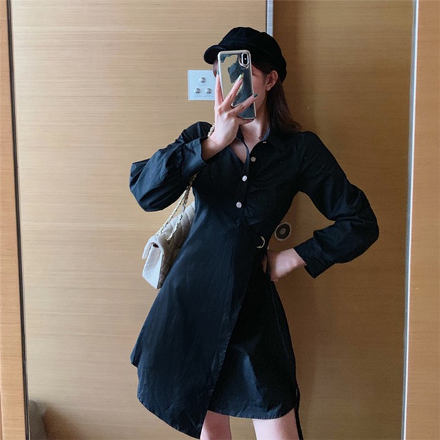 新作 香港フレーバー ラペル スリムフィット 中・長セクション ウエスト スリム ファッション ミニスカート