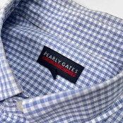 PEARLY GATES パーリーゲイツ チェック柄 BD 半袖シャツ サイズ 4 /水色ブルー系/メンズ/ゴルフ/日本製