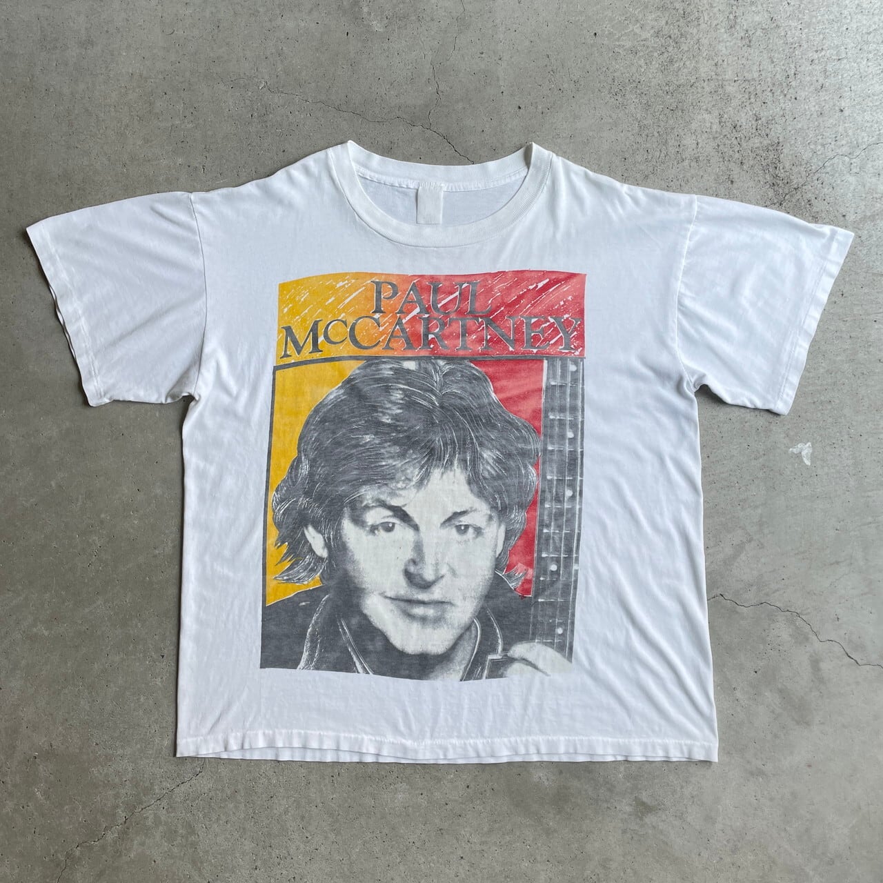 Vintage Rock Item ヴィンテージロックアイテム Tシャツ サイズ：L Paul McCartney ポール・マッカートニー THE NEW WORLD TOUR BROCKUMボディ USA製 ブロッカム アメリカ製 90s ホワイト 白 トップス 半袖 クルーネック シングルステッチ シンプル ブランド【メンズ】