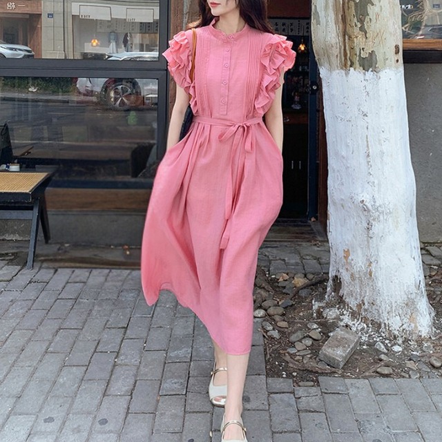 フリルスリーブAラインシャツワンピースAライン　11040