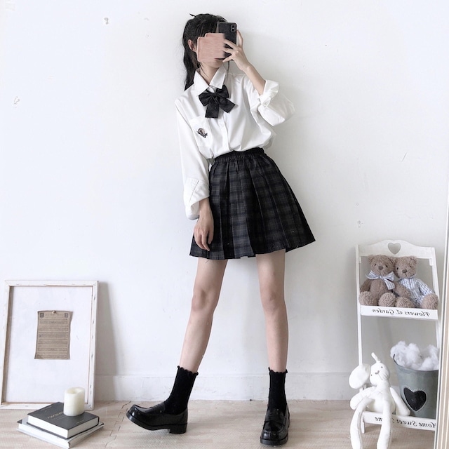 ゴスロリ系 スカート ミニ プリーツスカート チェック柄 制服 病み可愛い 原宿系 オルチャン 10代 代 天使と悪魔 サブカル系ファッション Seasonz