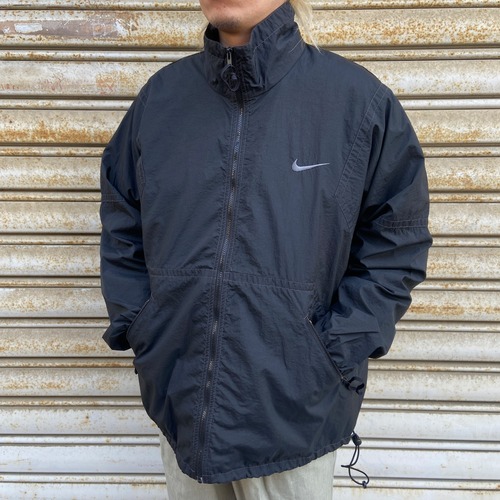 90s NIKE ナイキ ナイロンジャケット 黒 L スウオッシュロゴ