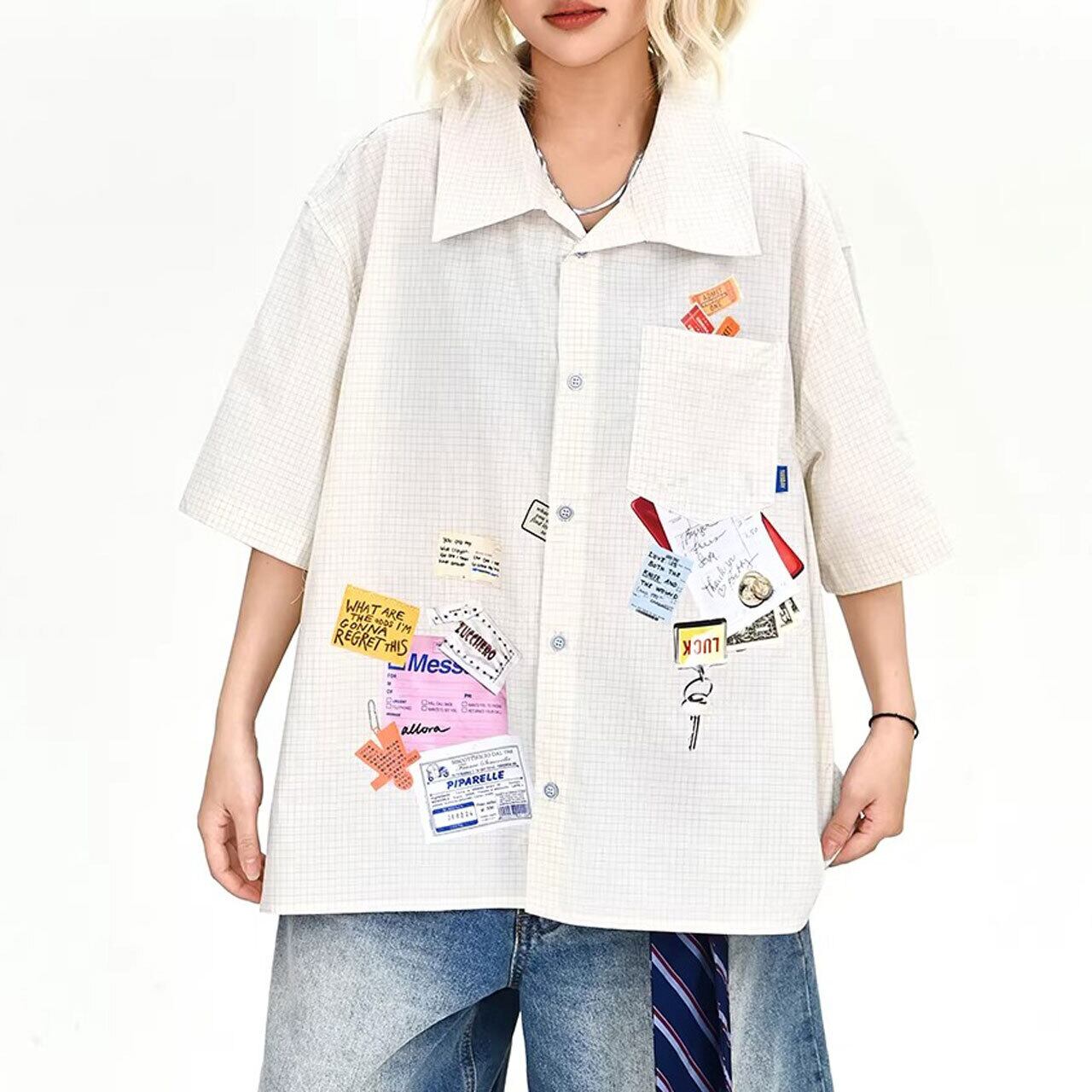 レタリングコラージュアクセントデザインシャツ 1col R02121