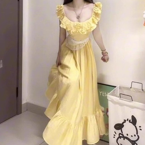 フリルカラーレーススカーフマキシワンピ ・78478