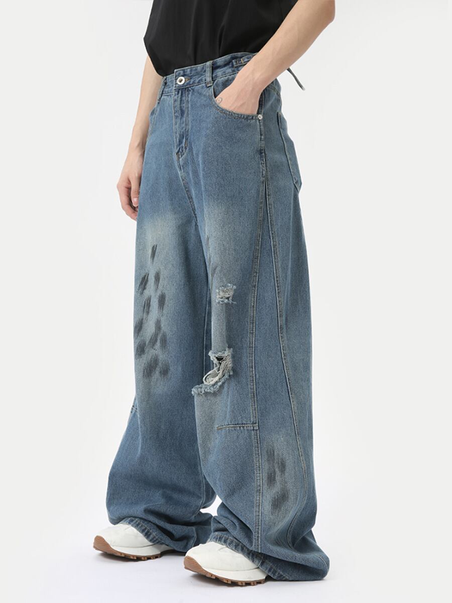 P18068メンズ カジュアル ストレート デニム ダメージ 2024新作春夏