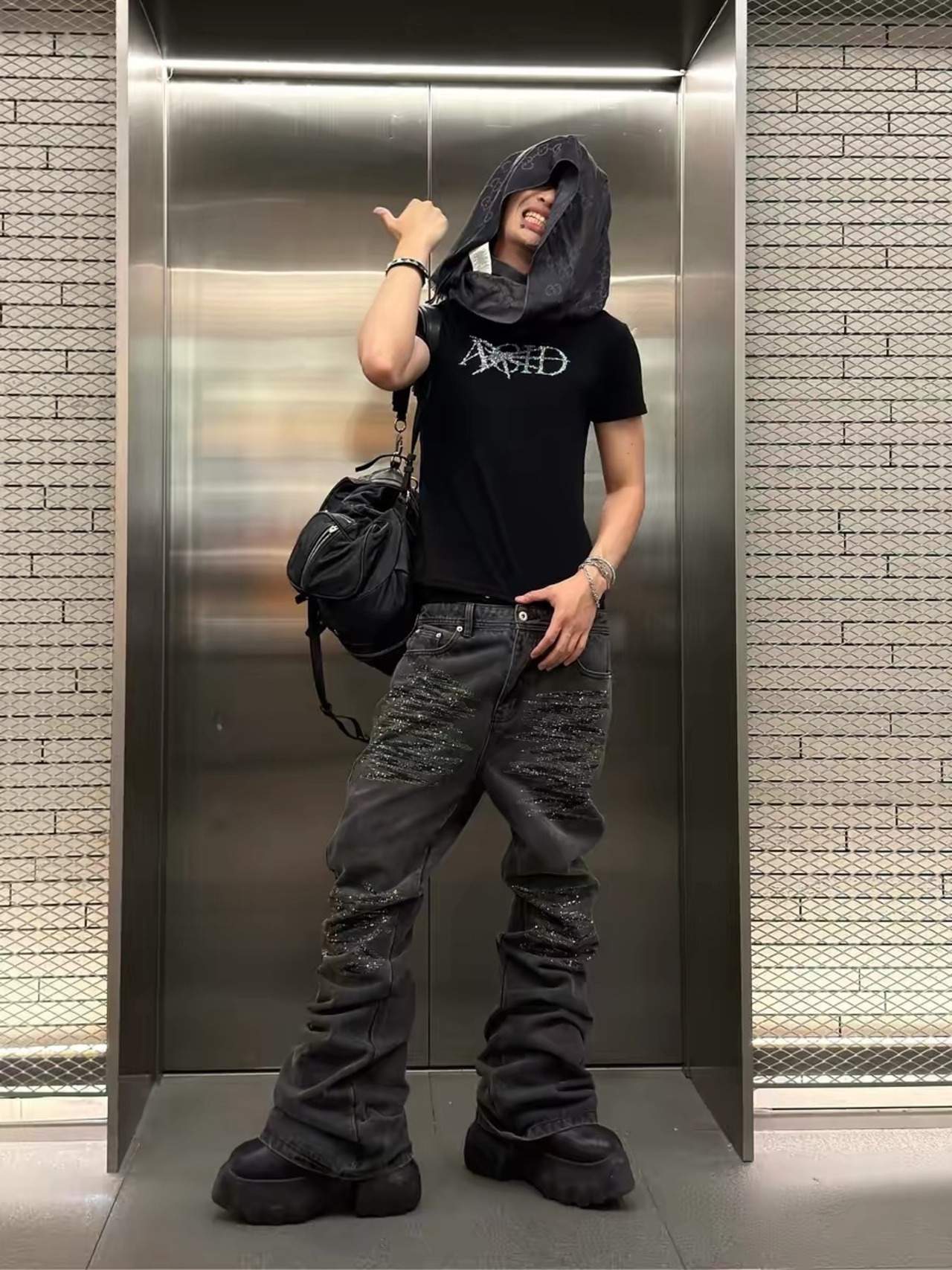 【RYE CHASIN】“CRYSTAL WHISKER” STACKED BOOTCUT DENIM