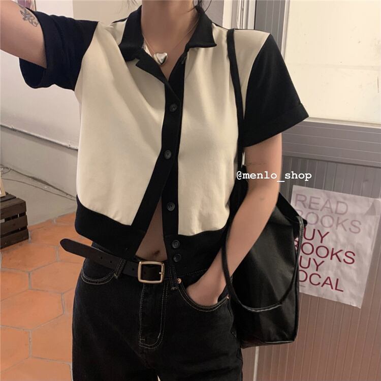 カラーニットショートTシャツ サマールーズカジュアルトップス 夏物 モンロー89507509143