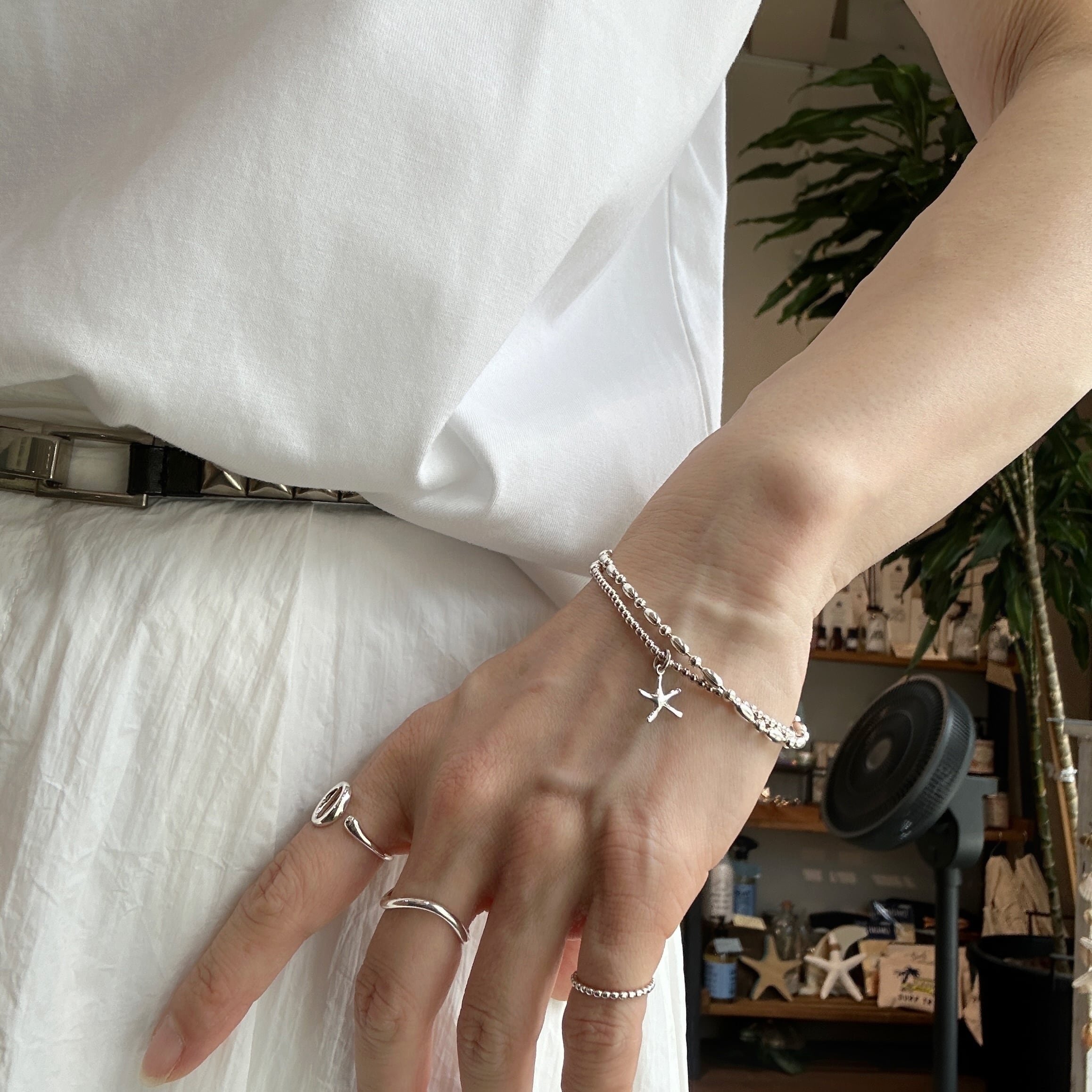 シルバー ボール ブレスレット 直径 0.2 cm with スターフィッシュ 海