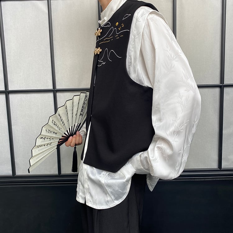【入画シリーズ】★チャイナ風ベスト ★ 刺繍 トップス ノースリーブ 男女兼用 メンズ 中華服 合わせやすい | elegant powered by BASE
