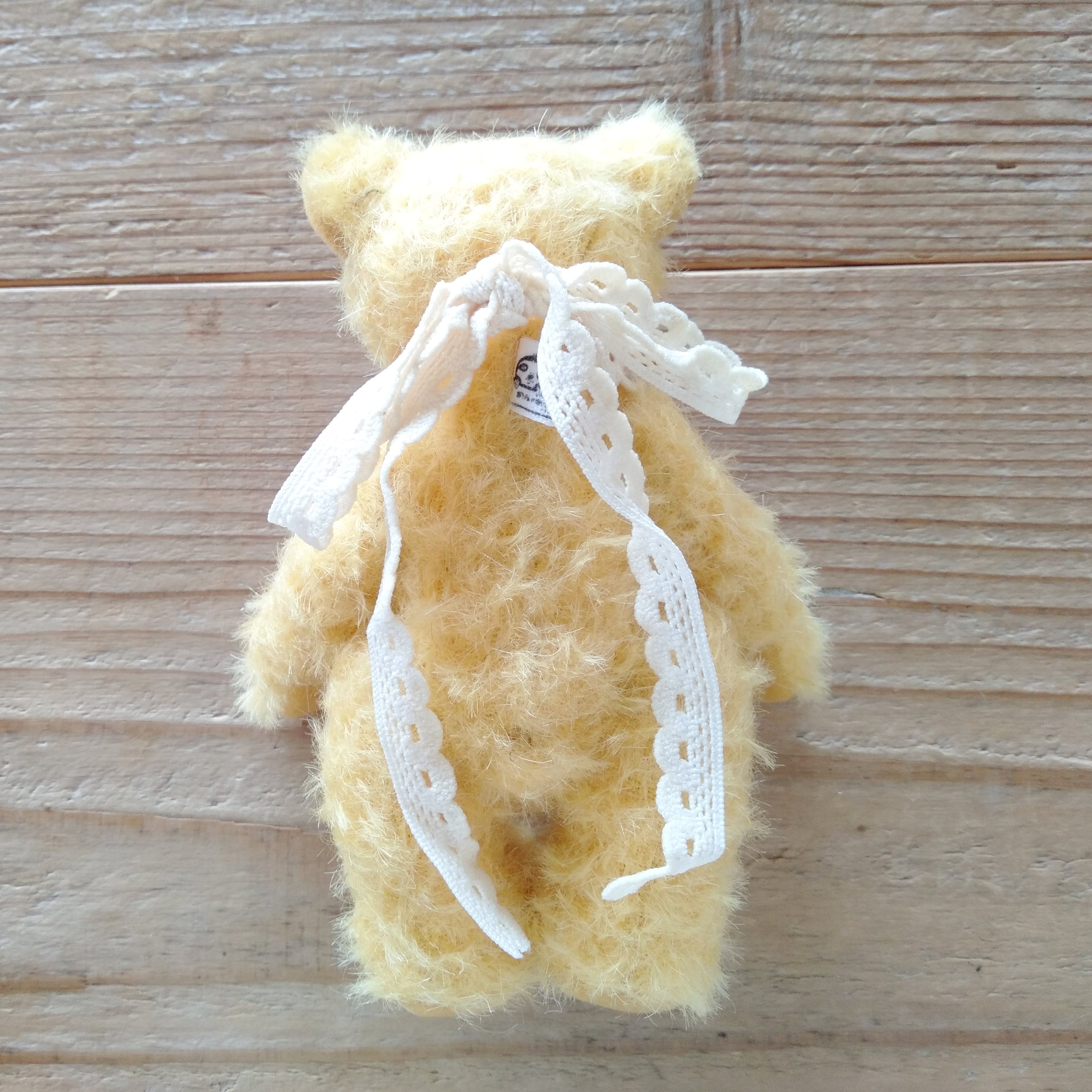 ハンドメイド テディベア バッグチャーム 短毛カールモヘア ベージュ色 手作り ハンドメイド テディベア バックチャーム 短毛カールモヘア ベージュ色