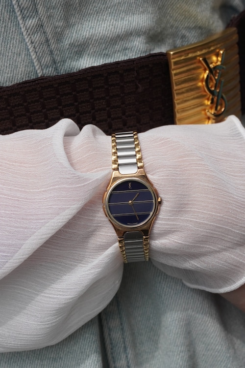 Yves Saint Laurent イヴ・サンローラン 腕時計 シルバー YSL ボーダー ステンレススチール クウォーツ vintage ヴィンテージ オールド 190752 7t3eus