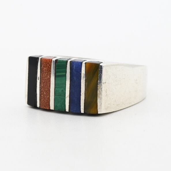 Multi Color Stone Inlay Elegant Style Signet Ring #18.0 / Mexico