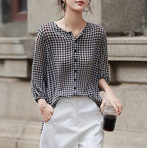ギンガムチェックシフォンシャツ W00454