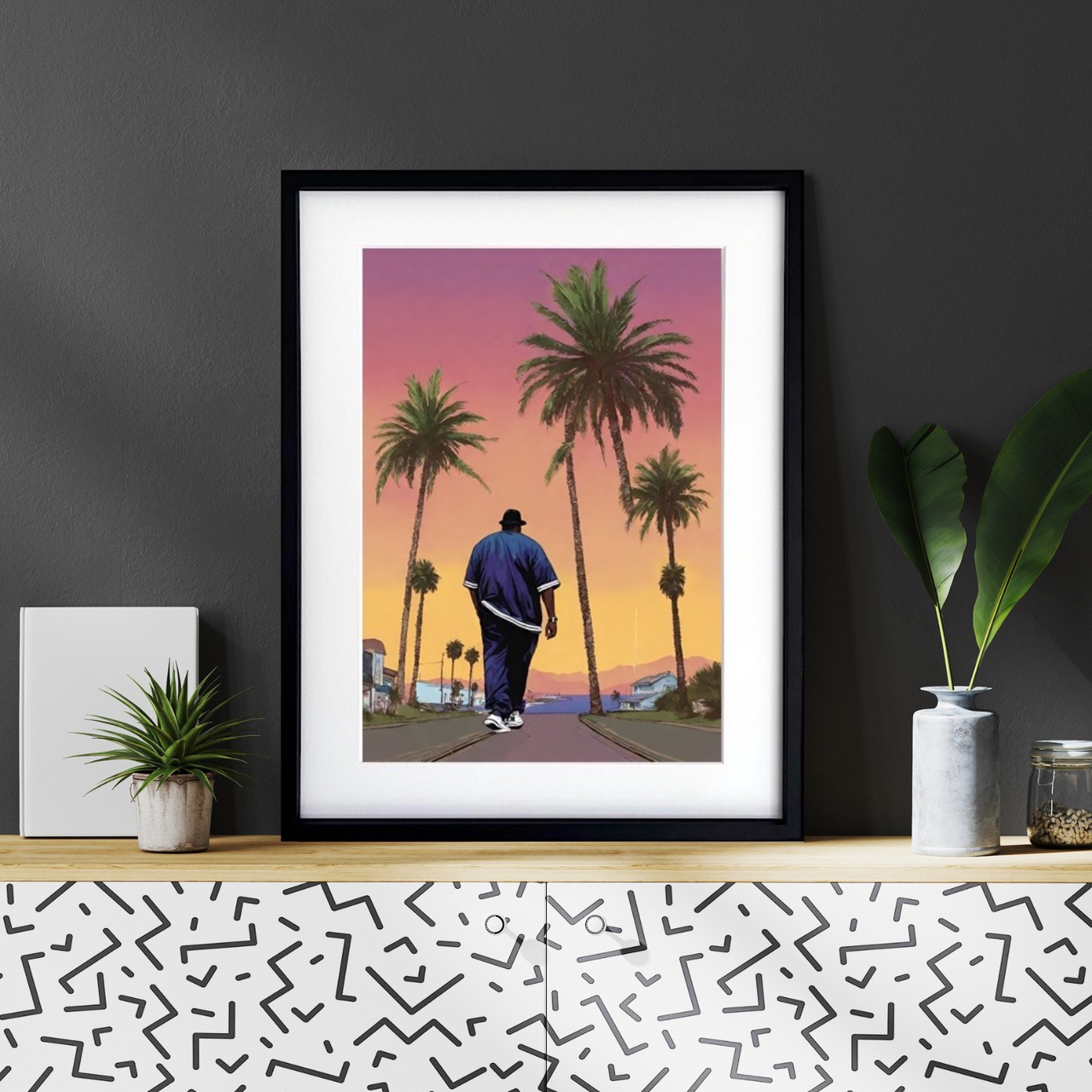 Going Back To Cali Ⅱ｜BIGを描いたサンセットストリートアートポスター｜西海岸ムード漂うミュージックデザイン｜A4ポスター