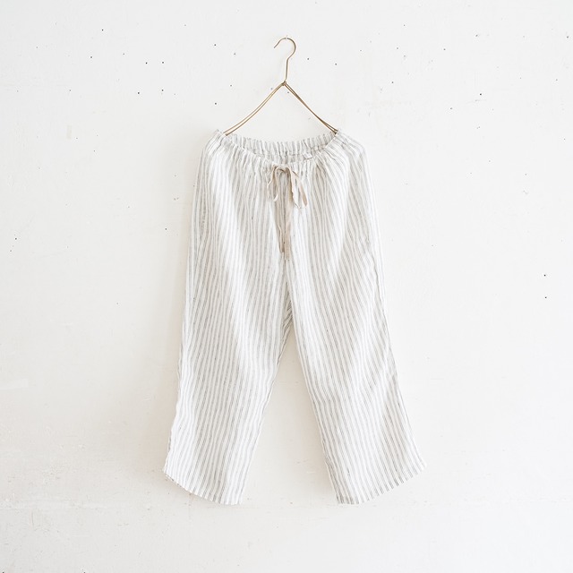 unisex relax pants 7分丈／washed linen 〈gray pinstripe〉