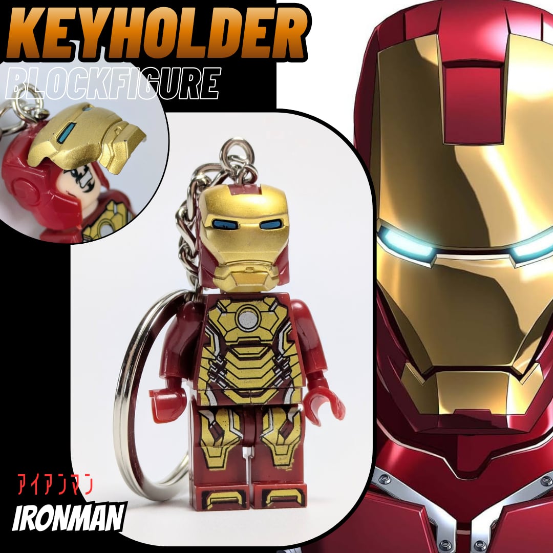 ♧ ☆ブロックフィギュアキーホルダー☆【 IRONMAN / アイアンマン 】 MARVEL〚アメリカン雑貨 アメトイ〛
