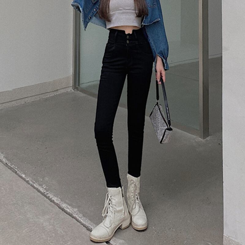 ジーンズ ハイウェストウェストスリムパンツ スタイルスプリング 春物 萌量不足5620766790