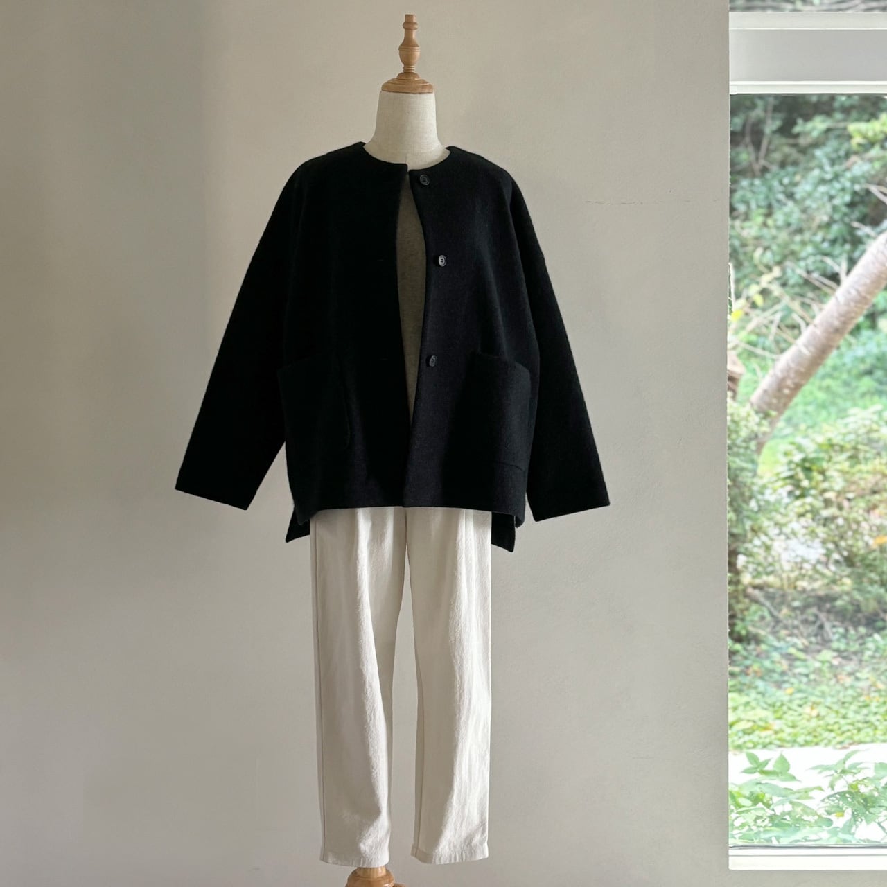 press wool no collar jacket プレスウールノーカラージャケット evam