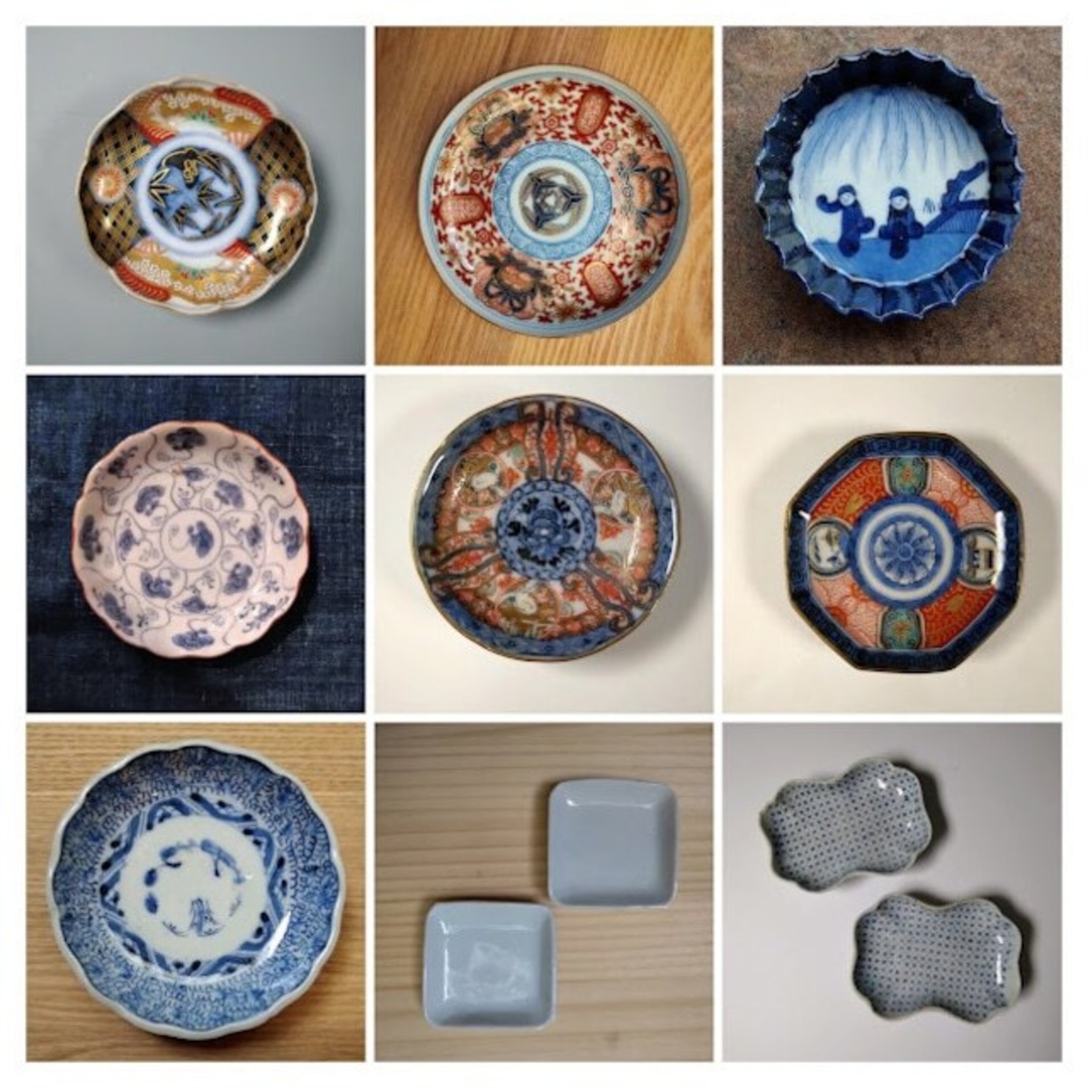 古伊万里 山水 小皿 染付 青華 手塩皿 豆皿 時代物 骨董品 古美術品 6 