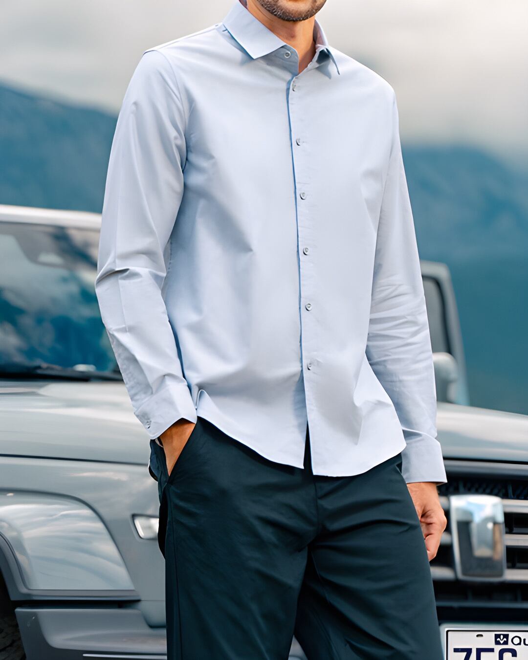 コットン レギュラーカラーシャツ 4色 E0120