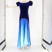 フラダンス 衣装 CC Fashions CCファッション ワンピース ドレス ブルー系 ハワイ製 ワントーン ベロア グラデーション アシンメトリー モンステラ柄 かわいい きれい 華やか 鮮やか 明るい 爽やか 青 ハワイアン アロハ フラ レッスン 練習
