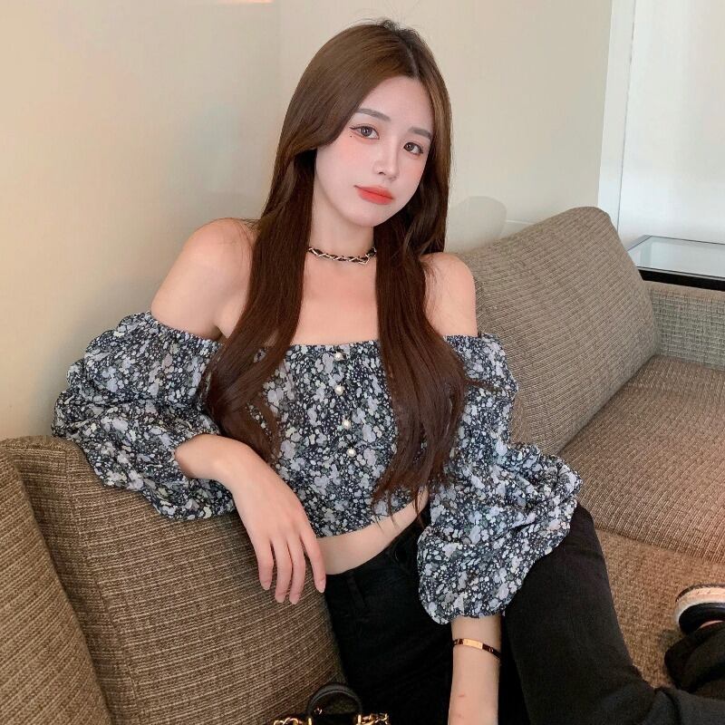 シフォンシャツ サマースタイルスタンダードフローラルトップス レディース ロング レトロ 夏物 花柄 ハンチェンe26324165946