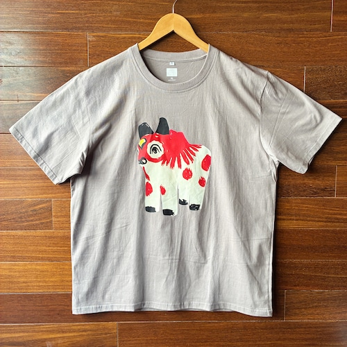 張り子Tシャツ　ウシ　グレー（XL）　CL007